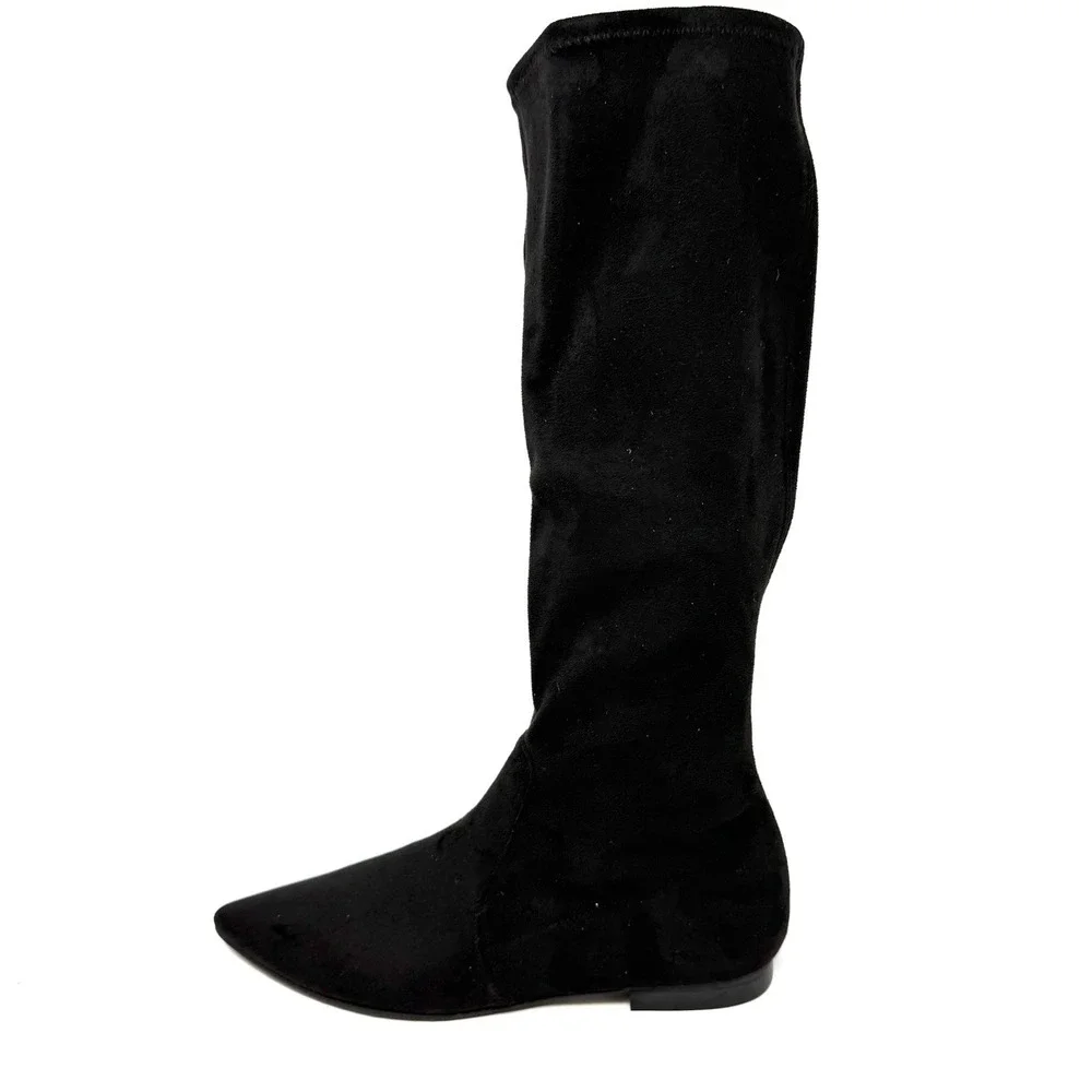 Jon Josef Merly Black Stretch Suede Pull On Knee-High‎ Boots 6 Pointed Toe
